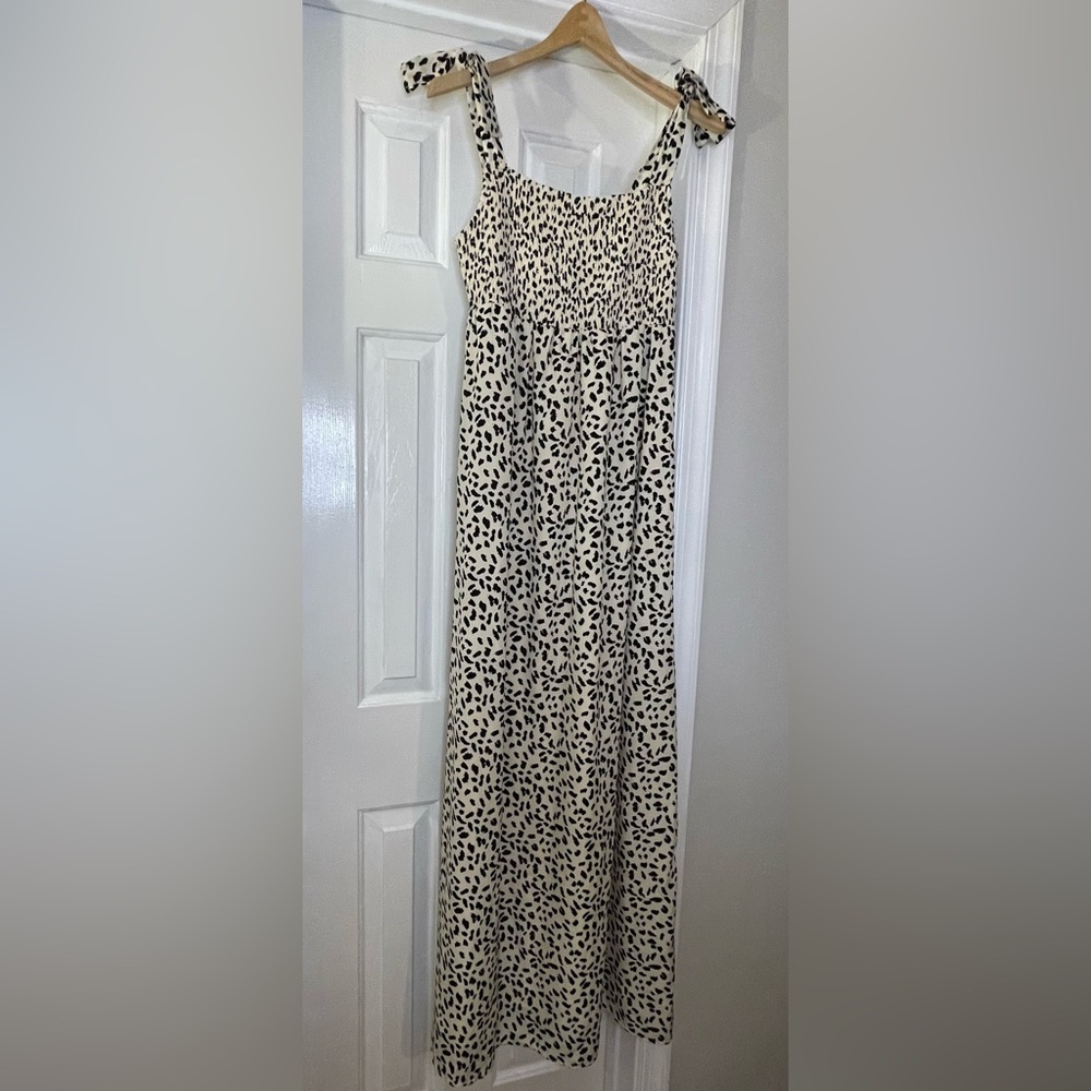 Pink Blush Size L Maternity Smock Bodice w/Tie Straps Maxi Dress w/Side Slit